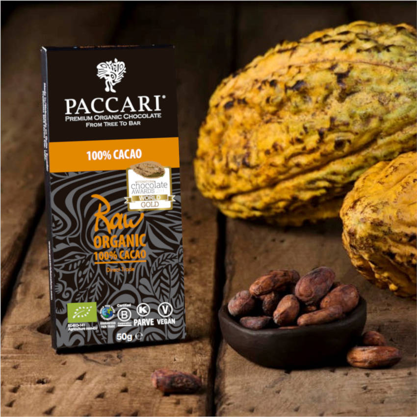 Raw Organic 100% Cacao. Rohe Bio Schokolade von Paccari