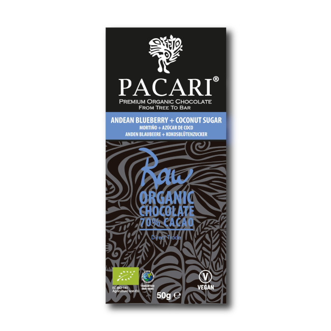 Pacari / Paccari Bio RAW Schokolade mit Anden-Blaubeere 50g Tafel
