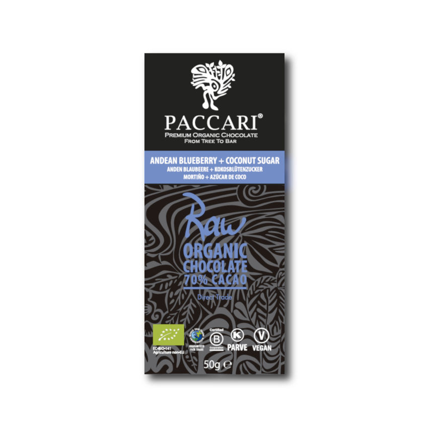 Paccari Bio RAW Schokolade mit Anden-Blaubeere 50g Tafel