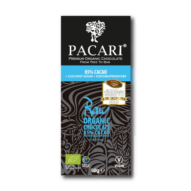 Pacari / Paccari RAW 85 mit Kokosnusszucker Tafel Rohe Bio Schokolade