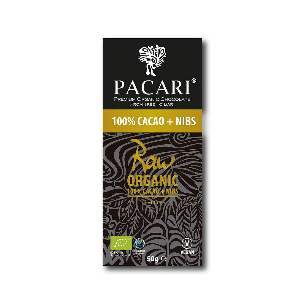Pacari / Paccari RAW 100% Cacao + Nibs Tafel rohe Bio Schokolade mit Kakaonibs