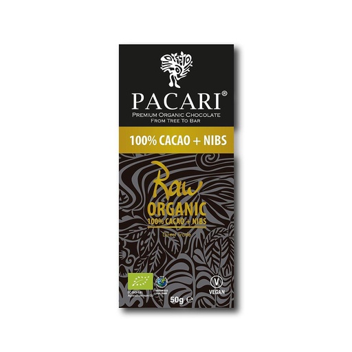 [170062] Pacari / Paccari RAW 100% Cacao + Nibs Tafel rohe Bio Schokolade mit Kakaonibs