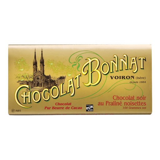 [170106] Dunkle Schokolade mit Haselnuss-Praliné von Bonnat 100g Tafel