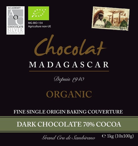 [170163] Bio-Kuvertüre 70% 1kg - Chocolat Madagascar Robert