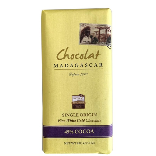 [170270] Weiße Schokolade White Gold 45% - Chocolat Madagascar 85g Tafel
