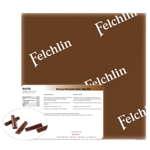 [felchlin-bio-batuja-noisette-noir] Bio Batuja Noisette Noir, vegane Gianduja-Stäbchen zum Backen von Felchlin