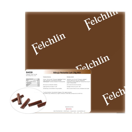 [felchlin-bio-batuja-noisette-lait] Bio Batuja Noisette Lait, Backeste Gianduja-Stäbchen von Felchlin